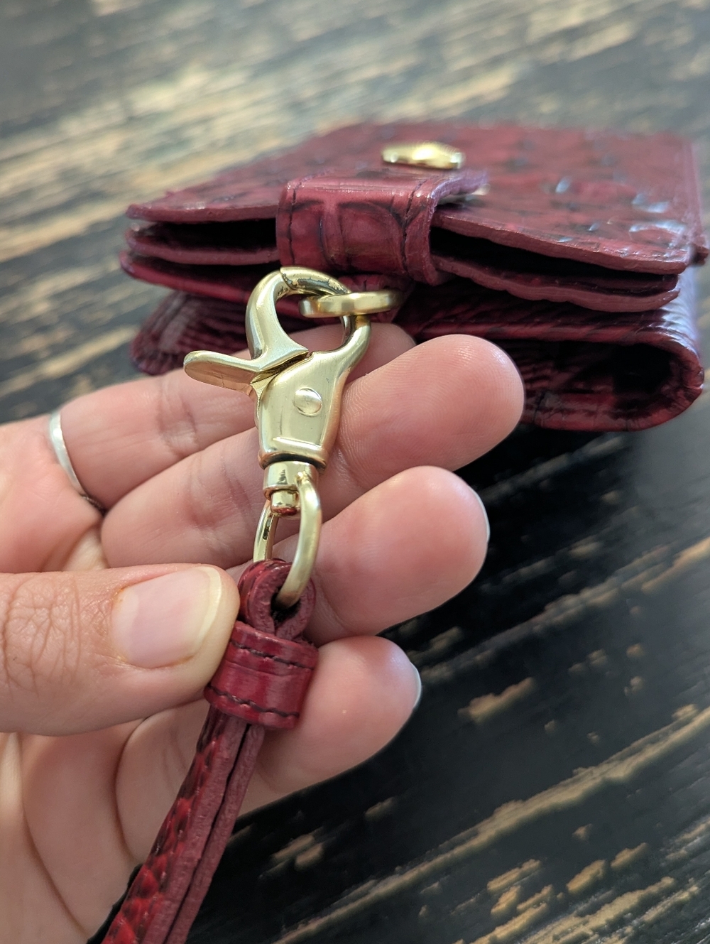 Brahmin Vintage Cell Phone Wallet Red Wine Melbourne Leather Crocodile EUC - Picture 10 of 14